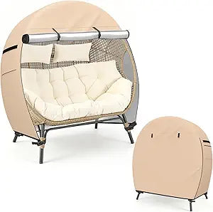Outdoor Egg Chair Cover Waterproof Dustproof Anti-UV Fits for Wicker Patio Basket Chair 57.1"L x 35.4"W x 56.3"H khaki (Cover Only)