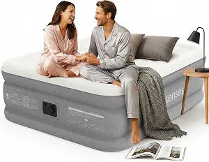 Queen Air Mattress with Built-in Pump 18in, 3-Layer Fabric-Laminated Side Walls Anti-Leak, Honeycomb Coil-Beam Support 800 LBS, 3-Min Inflation Blow up Air Mattress for Home Guests Camping