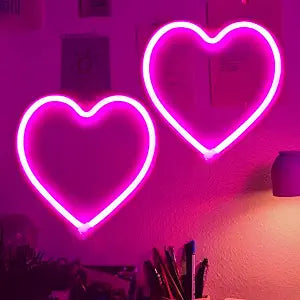 2 Pack Pink Heart Neon Signs Battery Operated or USB Powered Heart Lights