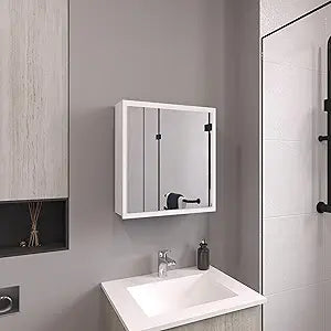 Tuhome Duma 21.1-Inch High by 19.7-Inch Wide Mirror Medicine Cabinet with One Door, Four Interior Shelves and Integrated Towel Rack, Wall-Mounted Storage Organizer for Bathroom or Kitchen Essentials