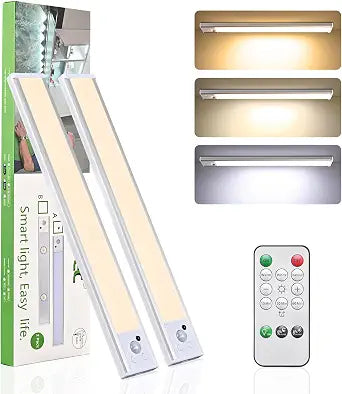 12 Inch Under Cabinet Lighting, 2 Pack USB-C Rechargeable Motion Sensor LEDMagnetic Wireless Mount,3 Color Temperature Battery Powered for Kitchen, Wardrobe, Hallway, Stairs