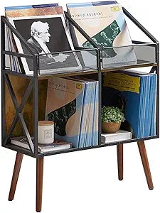 EYOCAL Vinyl Record Storage Holder Rack,250 LP Wooden Record Display Table for Albums Books Magazines Files for Living Room Bedroom Patent Pending