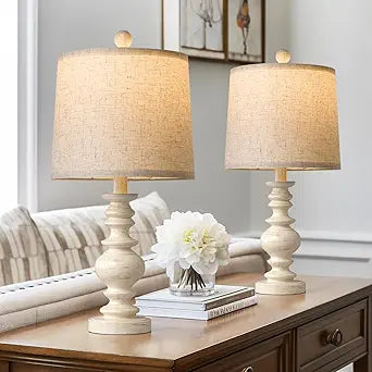 BOBOMOMO Tradition 20.5" Rustic Table Lamp Set of 2 for Living Room Farmhouse Bedside Desk Lamps Bedroom Nightstand Vintage Lamps Linen WashedSuitable for Decorating Small Areas