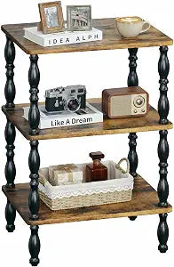 Side Table, 3-Tier Small End Table, Modern Oval Night Stand Accent Table for Living Room, Bedroom, Rustic Brown