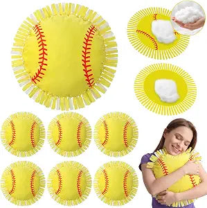 Mindsoft 6 Sets Fleece Tied Pillow Craft Kit Softball Theme DIY Pillow Making Set for Kids, No Sewing with Soft PP Cotton Stuffing for Softball Home Classroom Activity Gift for Sports Birthday Party