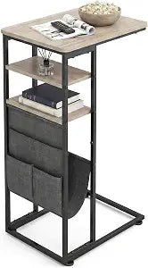 C Shaped End Table 28"(H) 3-Tier C Table with Storage Bag, Under Couch Table C-Shaped End Table with Storage Shelves and Bag for Living Room, Bedroom, or Office