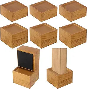OMISTAR 8-Piece Solid Wood Furniture Risers, Vintage Brown Stackable Bed Lifters with 3.5" Non-Slip Recess, 4 x2 & 4 x 3 in Blocks for Sofas/Desks/Tables, Scratch & Moisture Resistant
