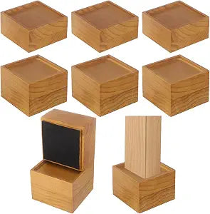 OMISTAR 8-Piece Solid Wood Furniture Risers, Vintage Brown Stackable Bed Lifters with 3.5" Non-Slip Recess, 4 x2 & 4 x 3 in Blocks for Sofas/Desks/Tables, Scratch & Moisture Resistant