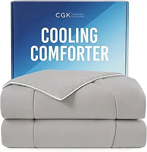 Cooling Comforter King/Cal King Size - Cooling Blanket for Hot Sleepers & Night Sweats - Summer Comforter for King/Cal King Size Beds - Soft, Breathable Cold Blanket for Sleeping - 104x90 (Light Grey)