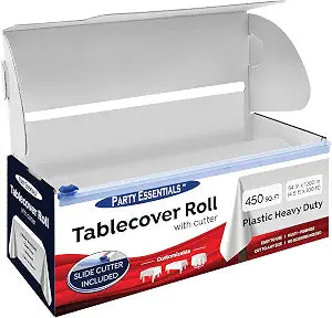 Party Essentials Heavy Duty Plastic Banquet Table Roll Available in 27 Colors, 54" x 100' with Slide Cutter, White, (100WH)