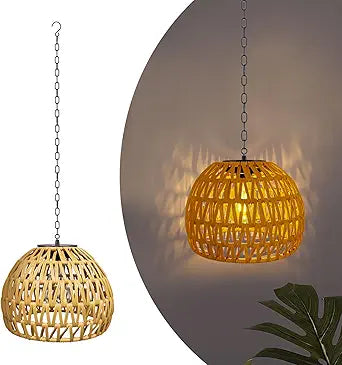 Livinlarge Solar Hanging Outdoor Chandelier,Rattan Pendant Light, Gazebo Lights Outdoor Waterproof,for Gazebo,Pergola,Porch,Patio,Balcony,Tree,Outdoor Decor Lighting