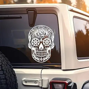 Day of The Dead Car Decal, Sugar Skull Mexico Festival, Skull Illustration Funny Wall Sticker, Car Bumper Decoration Accessories for Car, Trucks, SUV, Window, Wall, Laptop 4.2" x 6"