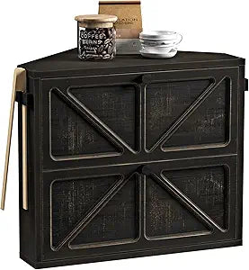 WOWLIVE Vintage Corner Bread Box for Kitchen Counter, Double-Layer Bamboo Bread Storage Bin, Large Capacity Rustic Farmhouse Bread Holder, Breadbox Organizer for Cabinet (Black, Medium)