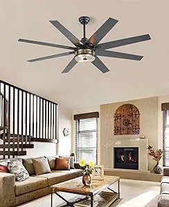 FELCO 65 Inch Ceiling Fans with Lights and Remote, Farmhouse Ceiling Fan with Light, 6 Speed Quiet DC Motor Reversible, 8 Dual-Finish Blades, E26 Bases, 6"/12" Downrods for Indoor/Covered Outdoor