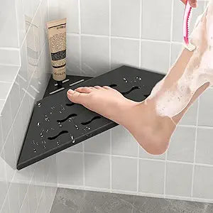 DAYONE Corner Foot Rest for Shaving Legs 10'' Black, Wall Mounted 304 Stainless Steel Footrest with Shaving Holder, Recessed Designed Foot Ledge for Bathroom Inside Shower