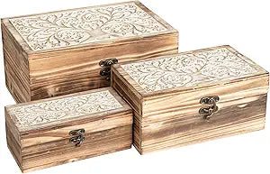 3 Piece Tree of Life Carved Wooden Keepsake Boxes with Lids, Decorative Storage Boxes for Home decor, Trinket Box for Jewelry and Memorabilia