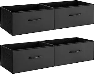 StorageWorks Black Storage Bins, Leather Front Fabric Storage Bins with Handles, Closet Organizers and Storage Bins, Organizer Baskets for Shelves, Collapsible Storage Baskets, Large, 4-Pack