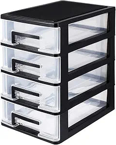 BESPORTBLE 4-Layer Plastic Drawer Storage Cabinet - Black & Transparent Organizer for Office, Study, Living Room - Portable & Space-Saving (8.3 x 6 x 9.9 Inch)