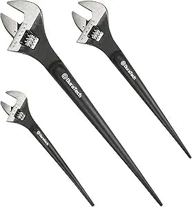 DURATECH 3-Piece Adjustable Construction Spud Wrench Set, 8-inch, 10-inch, 12-inch, Black Oxide Finish, CR-V Steel, SAE and Metric Scale Marked, Alignment Holes and Tail Crowbar Features
