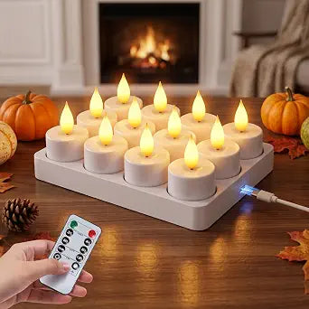 TOWPONICS Rechargeable Tea Lights Candles with Remote Timer & Charging Base