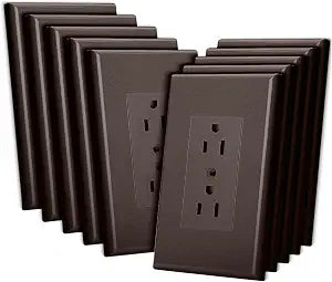 Bates- 1-Gang Duplex Wall Plate, 3.18"x 4.98", 10 Pack, Dark Brown, Unbreakable Electrical Outlet Cover Plates, Heat & Impact Resistant, Easy-to-Clean, Duplex Receptacle Cover for Home & Office