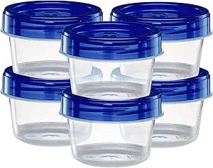 ELEGANT DISPOSABLES Twist Top Containers Small Food Storage Containers Blue Screw on Lid Reusable Stackable Leakproof Airtight, Pack of 10-4 oz Containers