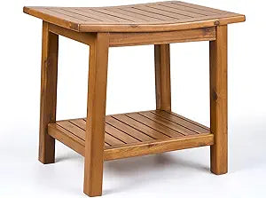 Upolana Outdoor Shower Bench, 20" Solid Acacia Wood Shower Stool Waterproof Shower Seat with Storage Shelf for Bathroom - SB001V