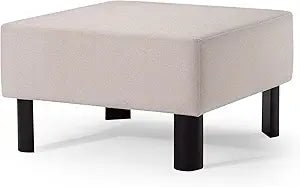 Maven Lane Lena Contemporary Large Square Upholstered Ottoman, Cushioned Footrest for Couch or Chair with Wooden Legs in Refined Black Wood Finish