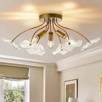 Semi Flush Mount Ceiling Light Fixture, 3-Light Modern Gold Ceiling Light