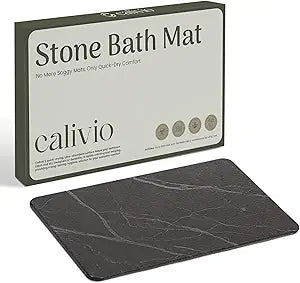 Quick Dry Shower Stone Bath Mat, Super Absorbent & Non-Slip 24 x 16 Inch Diatomaceous Earth Mat, Durable & Easy to Clean Diatomite Bath Mat for Bathroom Floor/Kitchen (Charcoal)