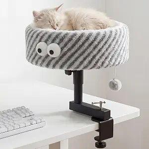 Cat Desk Bed, 2-in-1 Clamp On Desk Mount Perch & Nest, 360 Rotating Adjustable, 60 LBS Safe Weight Capacity, Washable Cushion for Small & Large Cats, Home Office Desk Hammock (Gray)