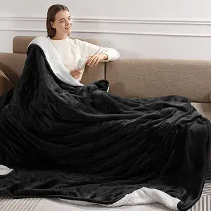 Electric Blanket Queen Size 84" x 90" Heated Blanket with Dual Control, 5 Heating Levels & 10 Hours Auto Off, Fast Heating Blanket Soft Flannel & Fluffy Sherpa, Birthday Gifts for Senior Grandma