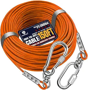 Tie Out Cable for Dogs Up to 300lbs, 150ft Extra Strong 1000lbs Break Strength Tie-Out Tether Trolley Training Lead,Dog Run Cable for Yard Garden Park Camping Outside (Orange, 300lbs 150ft)