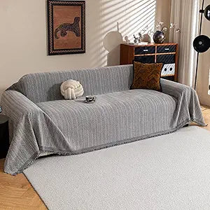 Grey Sofa Covers Washable Couch Covers for Pets Kids, 2 Cushion Couch Loveseat Furniture Protector, Non Slip Strip Couch Cover Polyester Couch Throw Blankets Tassels, 71"x118"