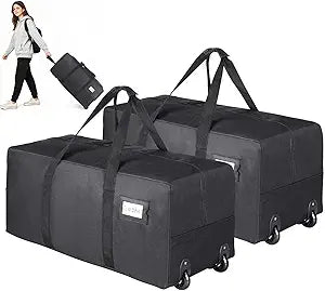Heavy Duty Moving Bags with Wheels, 2 Pack Extra Large 92L Moving Boxes for Women College Seniors, Foldable Rolling Duffel Bag for Travel - Easy Move Rolling Clothes Storage Bags