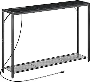 MAHANCRIS Sofa Table with Power Outlet, 43.7" Console Table with USB Ports, Behind Couch Table, Entryway Table for Living Room, Entryway, Foyer, Metal Frame, Adjustable Feet, Black CTHB11E01N1