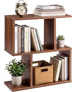 GIANTEX 3-Tier Wood S-Shaped Geometric Bookshelf, Walnut