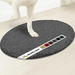Muddy Mat Shown on TV  Super Absorbent Microfiber Dog Door Mat for Muddy Paws, Non-Slip Washable Pet Rug, Quick Dry Chenille Entryway Carpet, Machine Washable Indoor Outdoor Mat, Grey Oval 3ft x 5ft