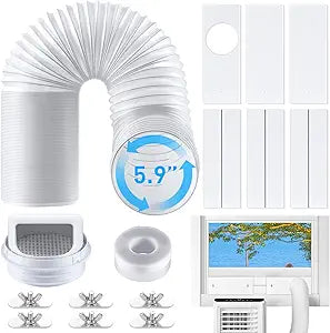 AGPTEK Window Vent Kit for Portable Air Conditioner with 5.9" Hose, Adjustable16.9 to 101Γ Window Seal Plates for 5/5.9ΓHose, 2 in 1 Coupler with Grid, Rain Cover, Suit for Sliding Window/Door