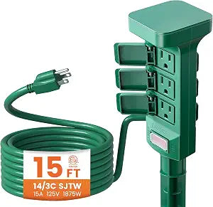 SURAIELEC Outdoor Power Stake Waterproof 6 Grounded Outlets, 15FT