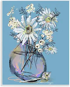 Snow Berries and Daisies Floral, 11 x 14 Inch Mounted Print on Wall Plaque