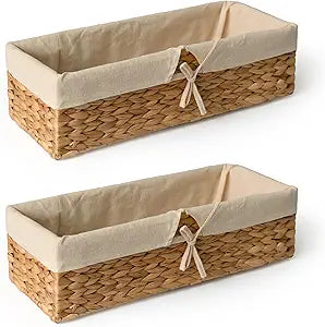 Tank Topper Storage Baskets - Woven Wicker Basket for Toilet Paper Holder, Baskets for Vanity, Bathroom, Pantry Organizing, or Coffee Table Decor Pack of 02 Waterhyacinth