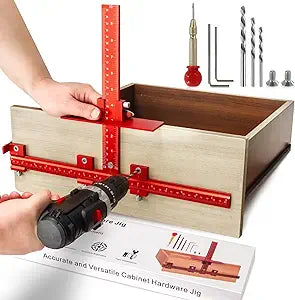 DOCXCDO Aluminum Cabinet Hardware Jig Tool for Handles Pulls Knobs, Cabinet Pull Jig with Automatic Center Punch, Hardware Template for Door Drawer Handles Installation
