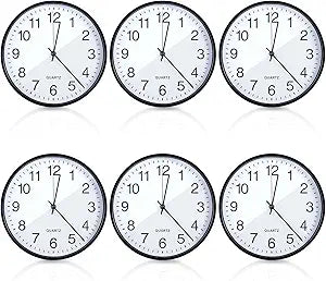 Batiyeer 6 Pcs 6 Pcs Silent Wall Clock Bulk 10 Inch Non Ticking Round Easy to Read Modern Wall Clocks Battery Operated for Classroom Home Office Kitchen School Bedroom Living Room Decor (Black)