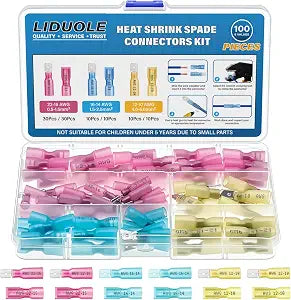 Heat Shrink Spade Connectors Kit 22-16 16-14 12-10 AWG Male and Female Electrical Wire Connector Insulated Quick Disconnect Spade Terminals for Marine Automotive Wiring (Pack of 100Pcs)