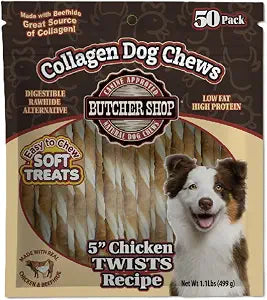 Butcher Shop 5 Inch Chicken Twists for Dogs, 50 Pack
