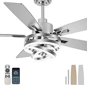 Bella Depot 52" Ceiling Fan with Light, Modern Sliver Chandelier Fan with Remote, Rustic Indoor Fandelier Fan with Silent DC Motor for Living Room Bedroom(Chrome)