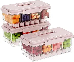 3Pack Ice Chilled Condiment Caddy with 4 Removable Containers Taco Ingredient Server with Lid Cooled Garnish Caddy Tray for Taco Mimosa Bar Sauce Fruits&Veggies Pink