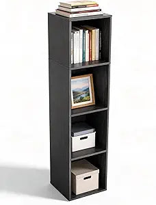 4 Cube Storage Organizer, 4 Tier Cube Low Bookcase Freestanding Storage Display Organizer, Four-Cubes Open Shelf Bookshelf for Home Office (Black, 4-Cube)