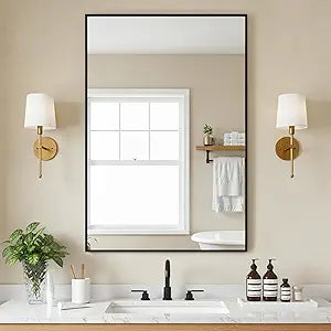 FICTOR Bathroom Vanity Mirror-Black, 36" x 24", Shatterproof & Anti-Rust, Wall Mount Rectangle Mirrors with Metal Frame for Over Sink, Bathroom, Bedroom, Living Room,Entryway